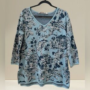 Soft Surroundings Knit Floral V-neck Sweater Womens size Medium
